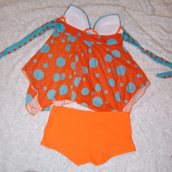 Orange & Blue polka dot strapless tankini - Picture 5 of 7
